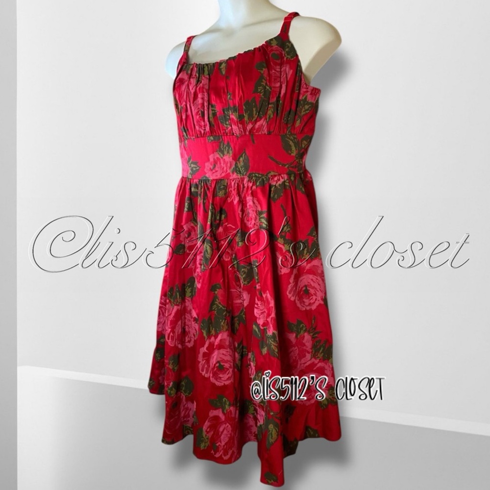 Vixen by Micheline Pitt Ingenue Swing Dress in Vintage Red Rose Print 3X - Picture 7 of 16
